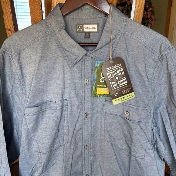 Toad&Co Insect Shield Shirt Mens XL Outdoor Hiking Travel Blue Button Up NEW - Picture 3 of 5